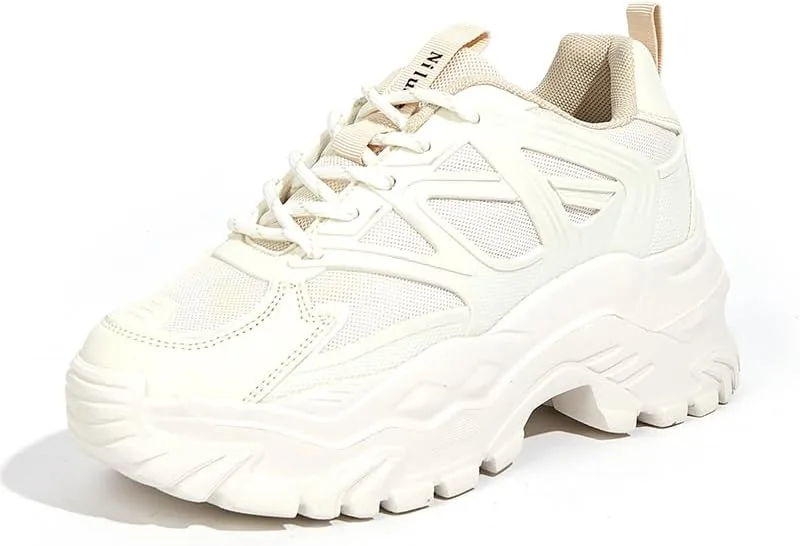 niluber chunky sneakers for women platform sneakers for women comfortable casual tennis shoes lace up fashion walking shoesbeige7