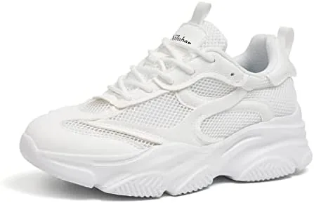 niluber womens chunky platform sneakers slip on breathable running shoes lightweight glitter rhinestone white black sneakerswhite10